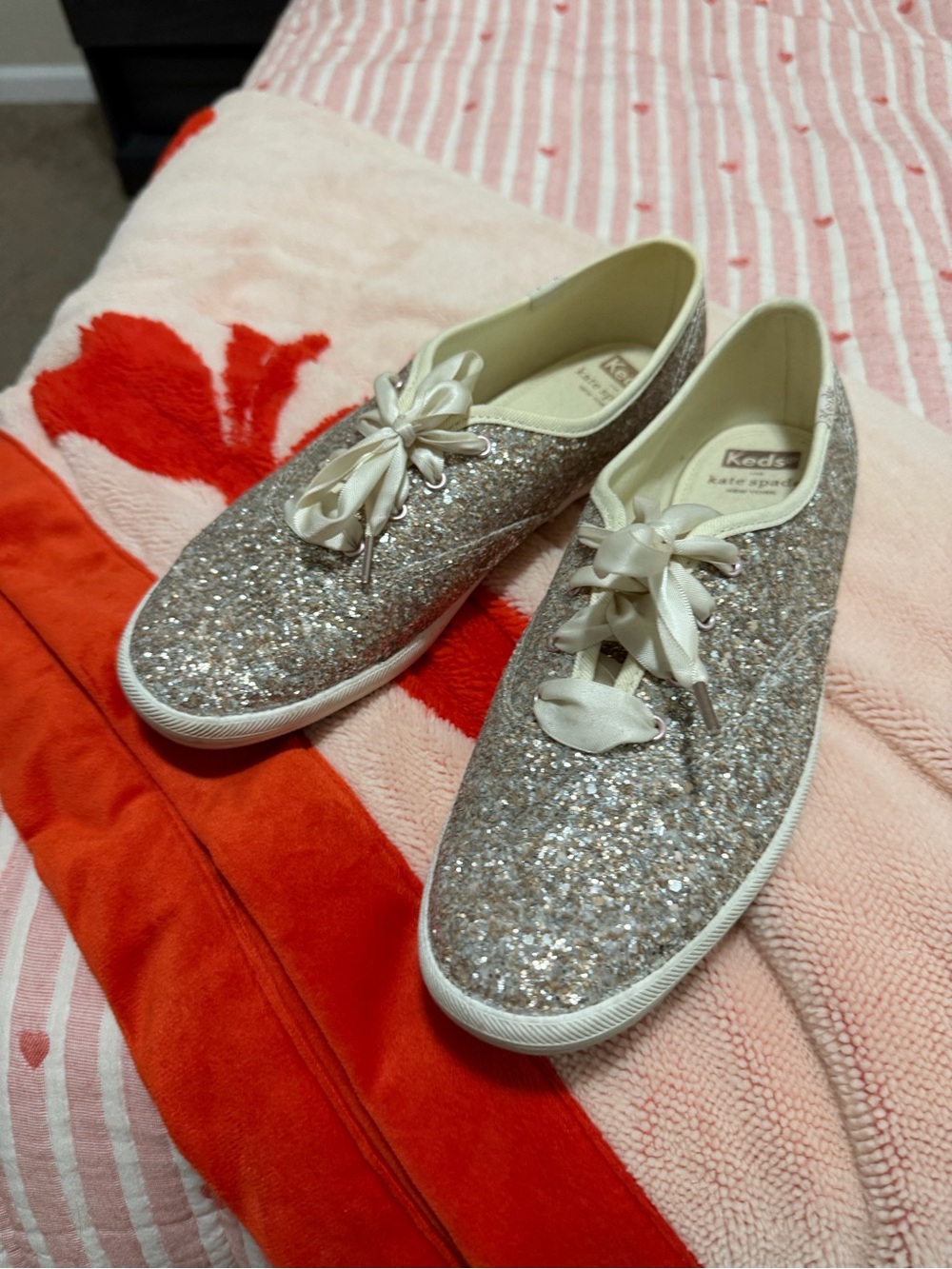 Keds Women's Silver Glitter Ribbon-Lace Sneakers